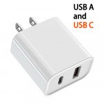 Wholesale USB-A and USB-C 2.4A Dual 2 Port House Wall Charger for Phone, Tablet, Speaker, Electronic (Wall - White)